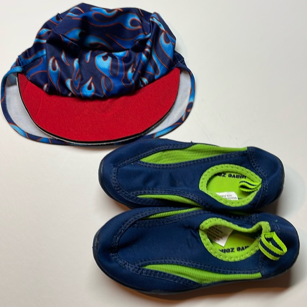Boys water-shoes infant size 10 and sun hat with ear & neck covering